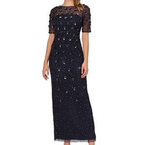 Adrianna Papell -  3D Floral Beaded Mesh Gown